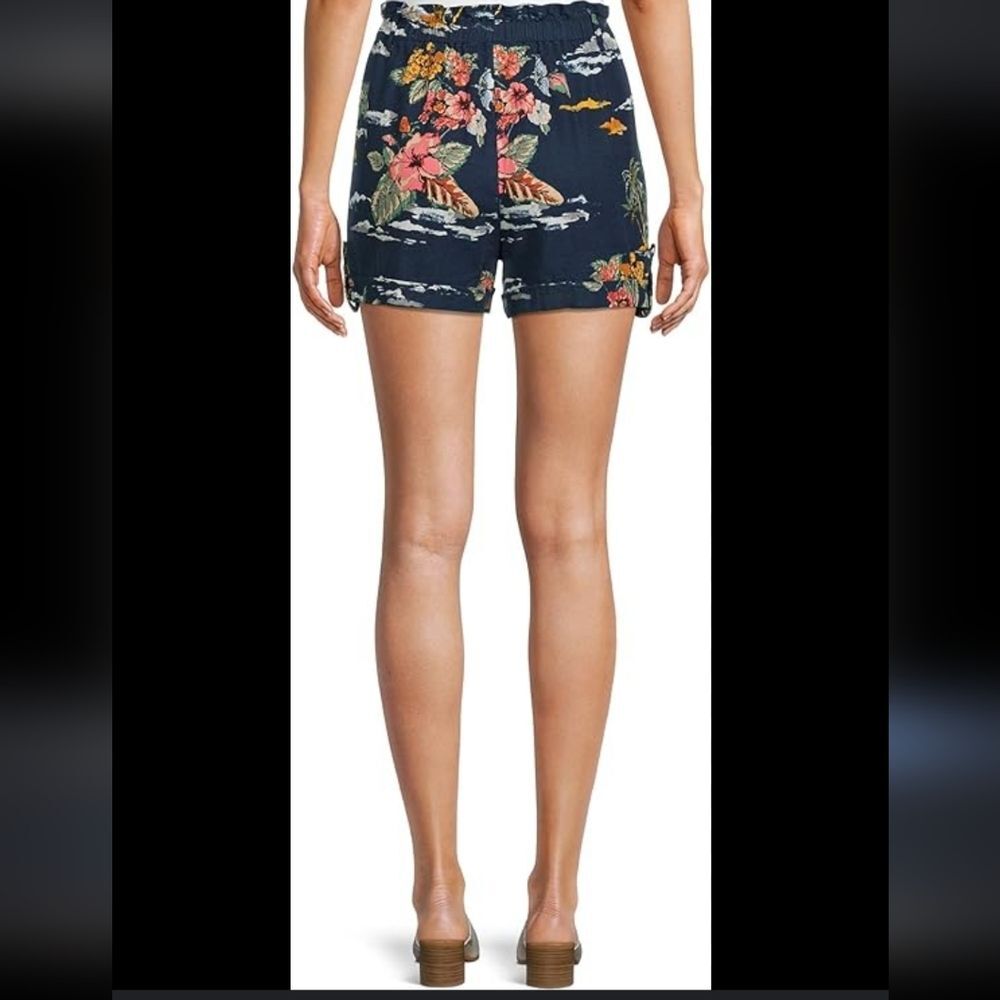 Time & True Linen Rayon Blend Hawaiian Print High-Waist Shorts Sz L
